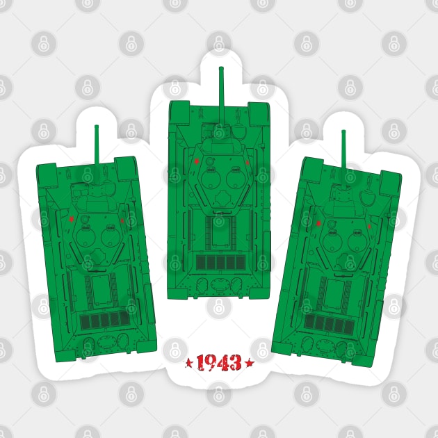 Three T-34-76 tanks. 1943 Sticker by FAawRay